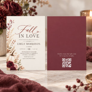 Fall in Love Pumpkin QR Code Bridal Shower Invitation