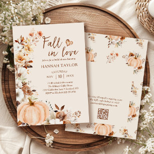 Fall in Love Pumpkin QR Code Bridal Shower Invitation