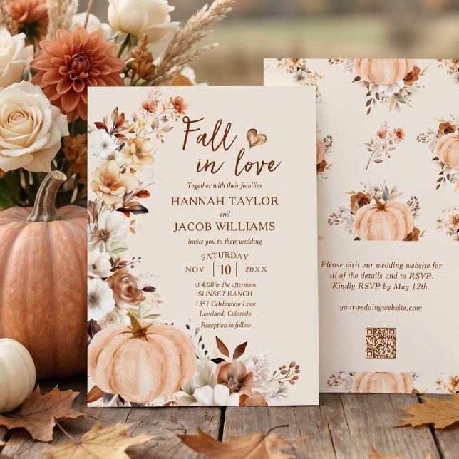 Fall in Love Pumpkin QR Code Wedding Invitation (Creator Uploaded)