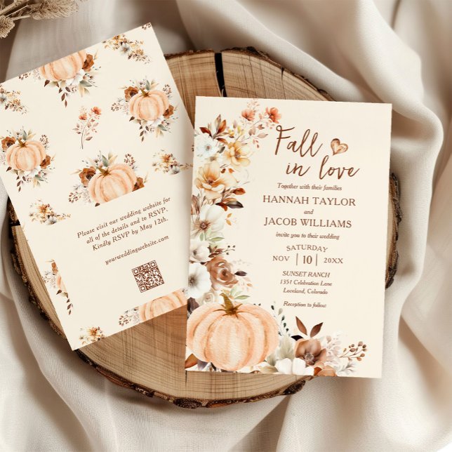Fall in Love Pumpkin QR Code Wedding Invitation (Creator Uploaded)