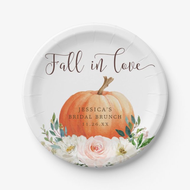 Fall in Love Pumpkin Rustic Paper Plate (Front)