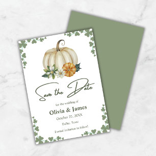 Fall in Love Pumpkin Sage Green Wedding Save The Date
