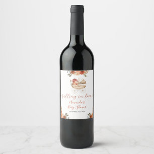 Fall In Love Pumpkin Stroller Floral Baby Shower Wine Label