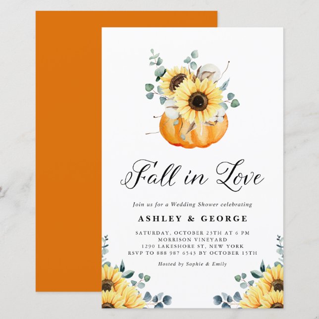 Fall In Love Pumpkin Sunflower Wedding Shower (Front/Back)