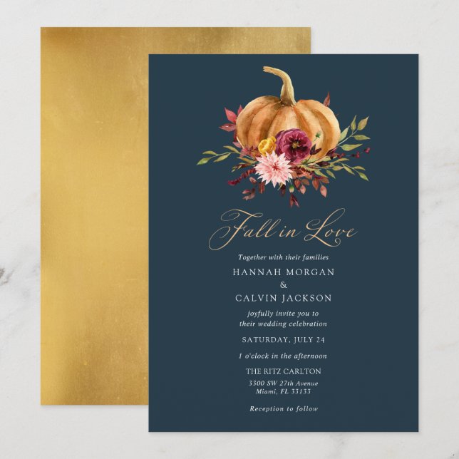 Fall in Love Pumpkin Wedding invitation (Front/Back)
