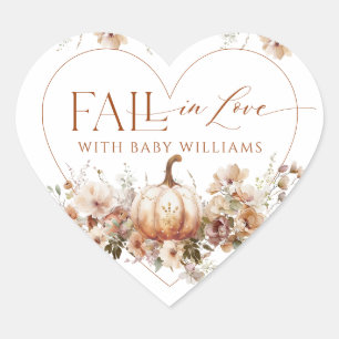 Fall in love Pumpkin Wildflower heart Baby Shower  Sticker
