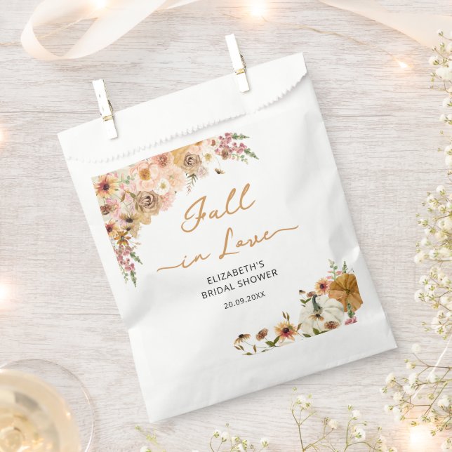 Fall in Love Pumpkin with Floral Bridal Shower Favour Bag (Clipped)