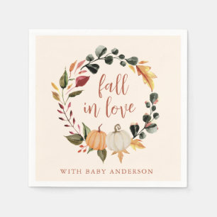Fall in Love Pumpkin Wreath Baby Shower Napkin