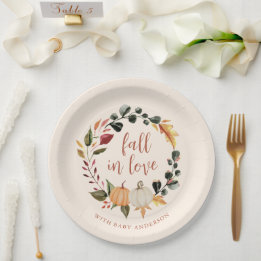 Fall in Love Pumpkin Wreath Baby Shower Paper Plate
