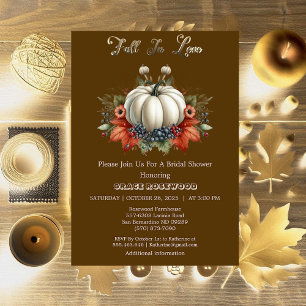 Fall In Love Pumpkins Autumn Brown Bridal Shower  Invitation