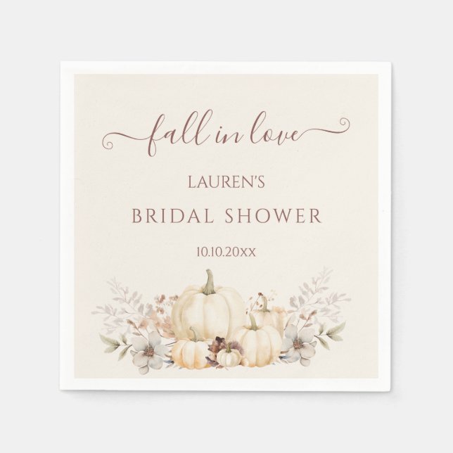 Fall in Love Pumpkins Elegant Bridal Shower Napkin (Front)