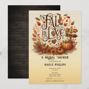 Fall in Love Pumpkins & Leaves Bridal Shower  Invitation