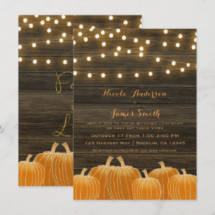 Fall in Love Pumpkins Lights Rustic Wedding Invitation