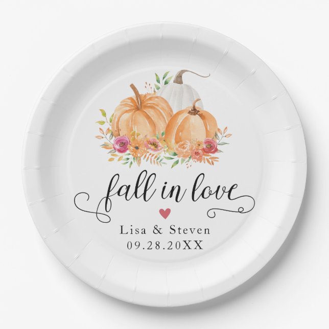 Fall In Love Pumpkins Wedding Plates (Front)