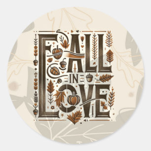 FALL IN LOVE Retro Autumn Fall Engagement Shower  Classic Round Sticker