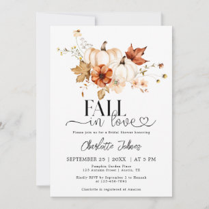 Fall In Love Rust Cream Pumpkin Bridal Shower Invitation