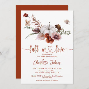 Fall in Love Rust Floral Fall Bridal Shower Invitation