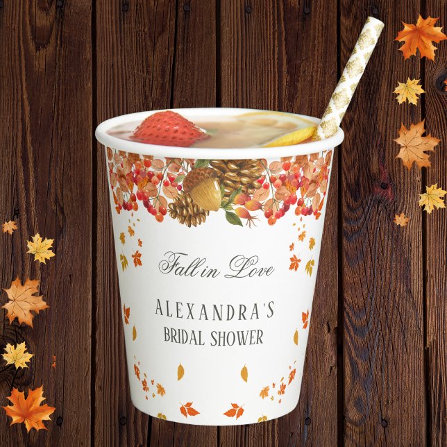 Fall in Love Rustic Autumn Bridal Shower Paper Cups (Creator Uploaded)