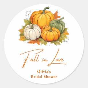Fall in Love Rustic Autumn Pumpkin Bridal Shower  Classic Round Sticker