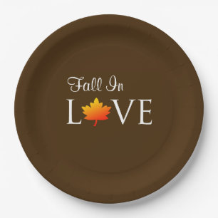 Fall In Love Rustic Autumn Wedding Orange Leaf Paper Plate