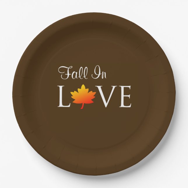 Fall In Love Rustic Autumn Wedding Orange Leaf Paper Plate (Front)