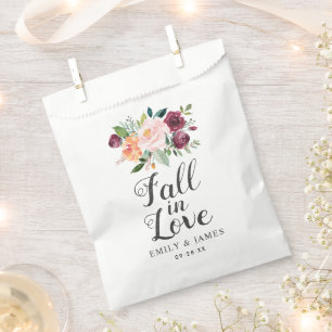 Fall in Love Rustic Burgundy Blush Floral Wedding Favour Bag