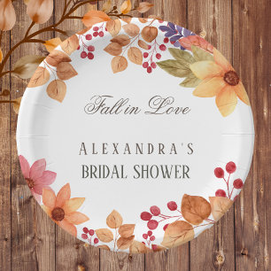 Fall in Love Rustic Chic Autumn Bridal Shower Paper Plate