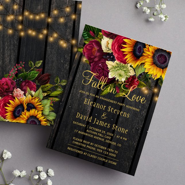Fall in love rustic chic floral wood engagement invitation (Creator Uploaded)