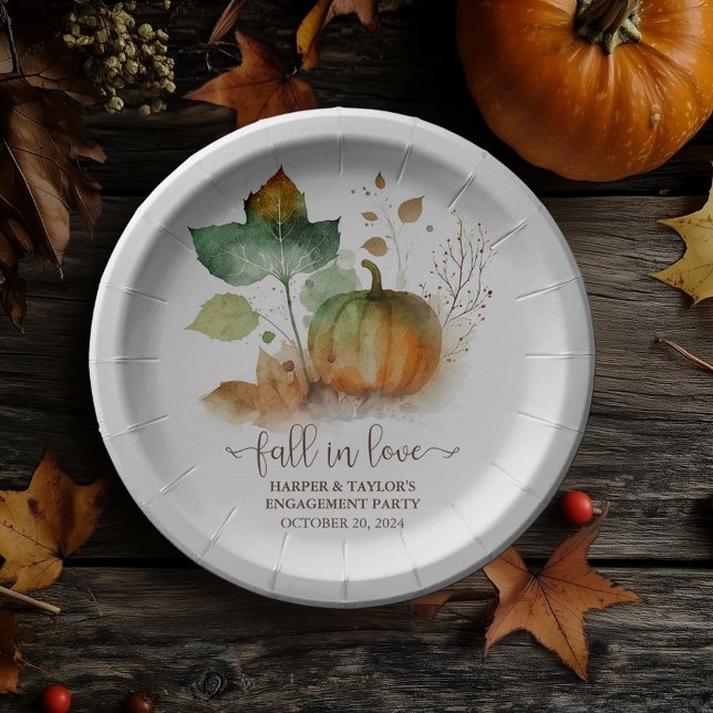 Fall In Love Rustic Elegant Pumpkin Paper Plate (Fall in love with our romantic autumn collection)
