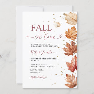 Fall in Love Rustic Fall Autumn Leave Engagement Invitation