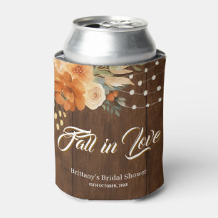 Fall in Love Rustic Fall Flowers Bridal Shower Can Cooler