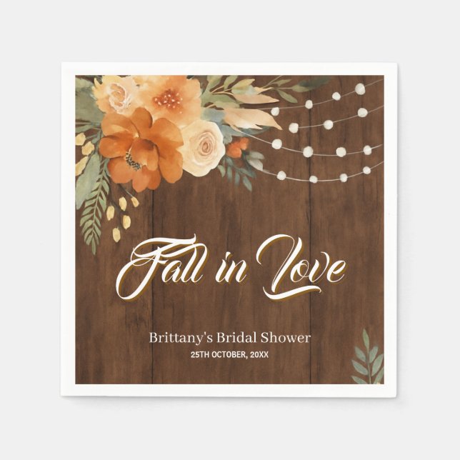Fall in Love Rustic Fall Flowers Bridal Shower Napkin (Front)