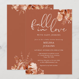 Fall In Love Rustic Floral Autumn Baby Shower Invitation