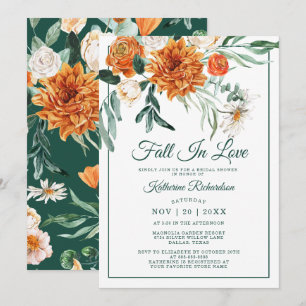 Fall In Love Rustic Floral Autumn Bridal Shower Invitation