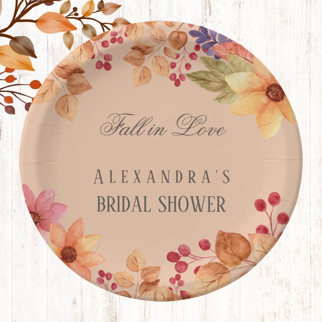 Fall in Love Rustic Floral Autumn Bridal Shower Paper Plate (Creator Uploaded)