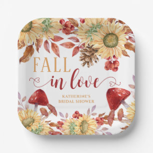 Fall In Love Rustic Floral Autumn Bridal Shower Paper Plate