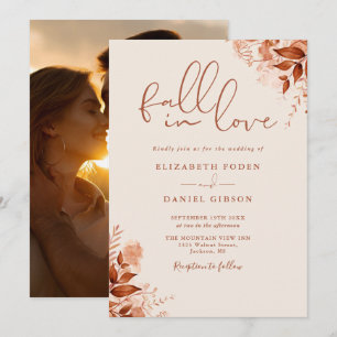 Fall in Love Rustic Floral Photo Wedding Invitation