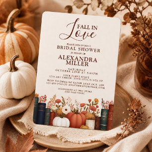 Fall In Love Rustic Orange Pumpkin Bridal Shower Invitation