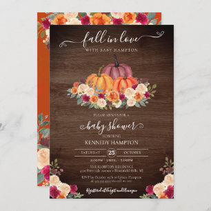Fall in Love - Rustic Pumpkin Autumn Baby Shower Invitation