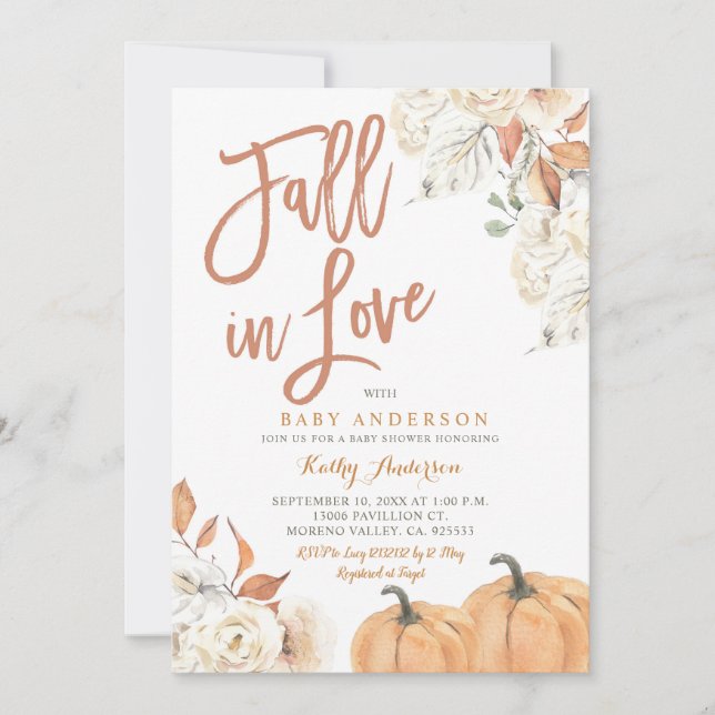 Fall in Love Rustic Pumpkin Baby Shower Invitation (Front)