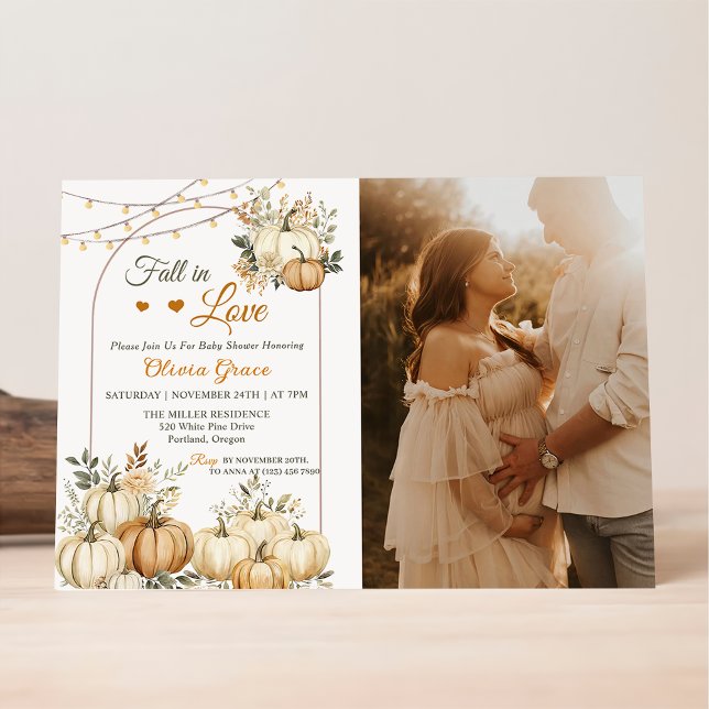 Fall In Love Rustic Pumpkin  Floral Baby Shower Invitation (Creator Uploaded)