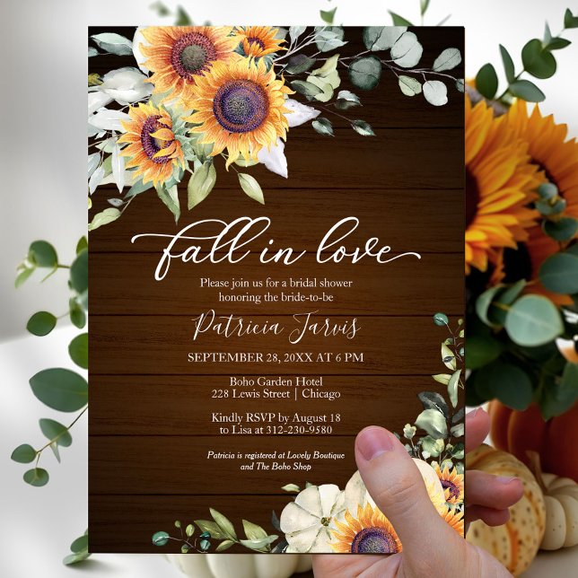 Fall in Love Rustic Pumpkin Sunflower Wedding Invitation (Creator Uploaded)