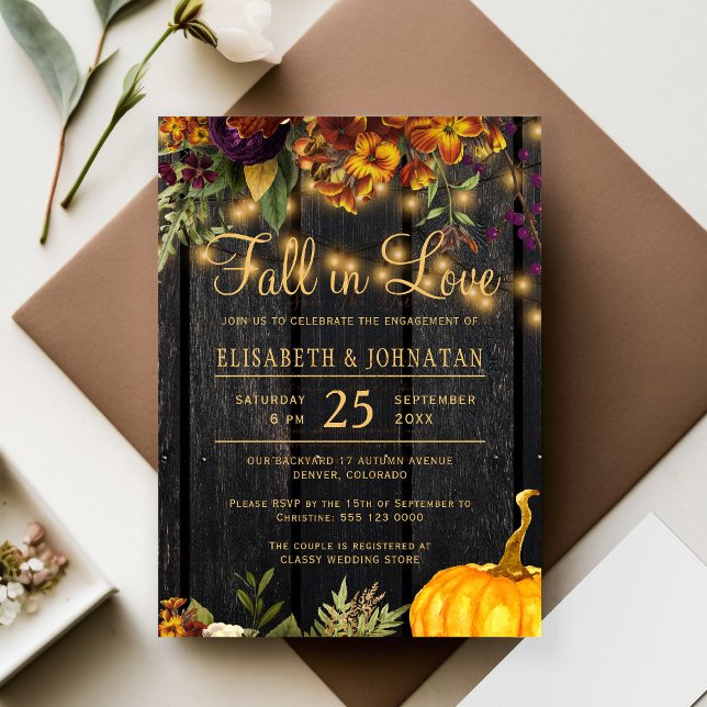 Fall in love rustic string lights engagement party invitation (Creator Uploaded)