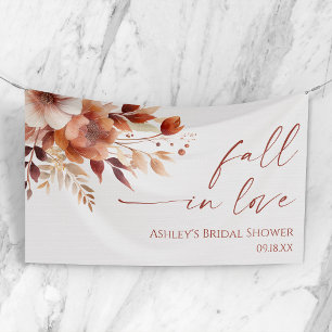 Fall In Love Rusty Burgundy Floral Bridal Shower Banner