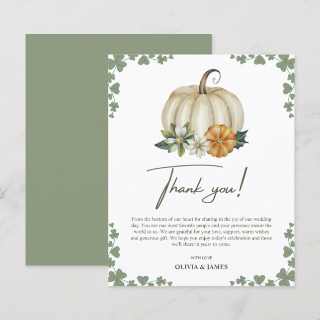 Fall in Love Sage Green Wedding Thank You Card  (Front/Back)