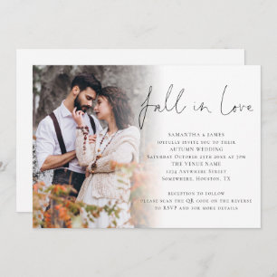 Fall In Love Script Photo Overlay QR Code Wedding Invitation