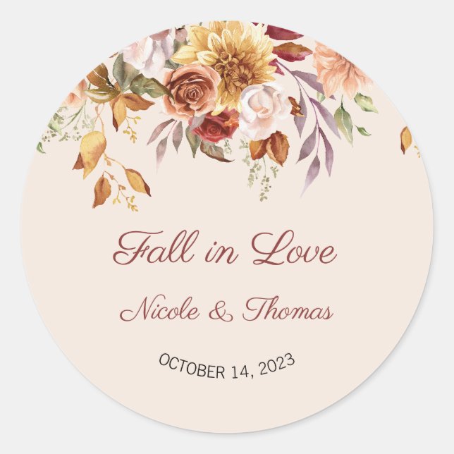 Fall in Love Stickers, Wedding Labels (Front)