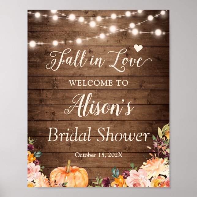 Fall in Love String Lights Bridal Shower Sign (Front)
