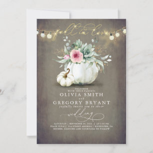 Fall in Love Succulent Pumpkin Rustic Pink Wedding Invitation