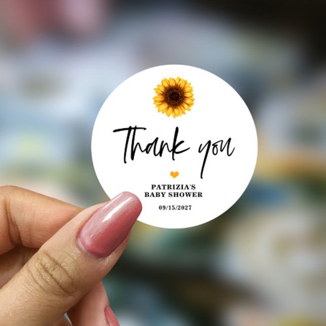 Fall in Love Sunflower Baby Shower Classic Round Sticker (Creator Uploaded)